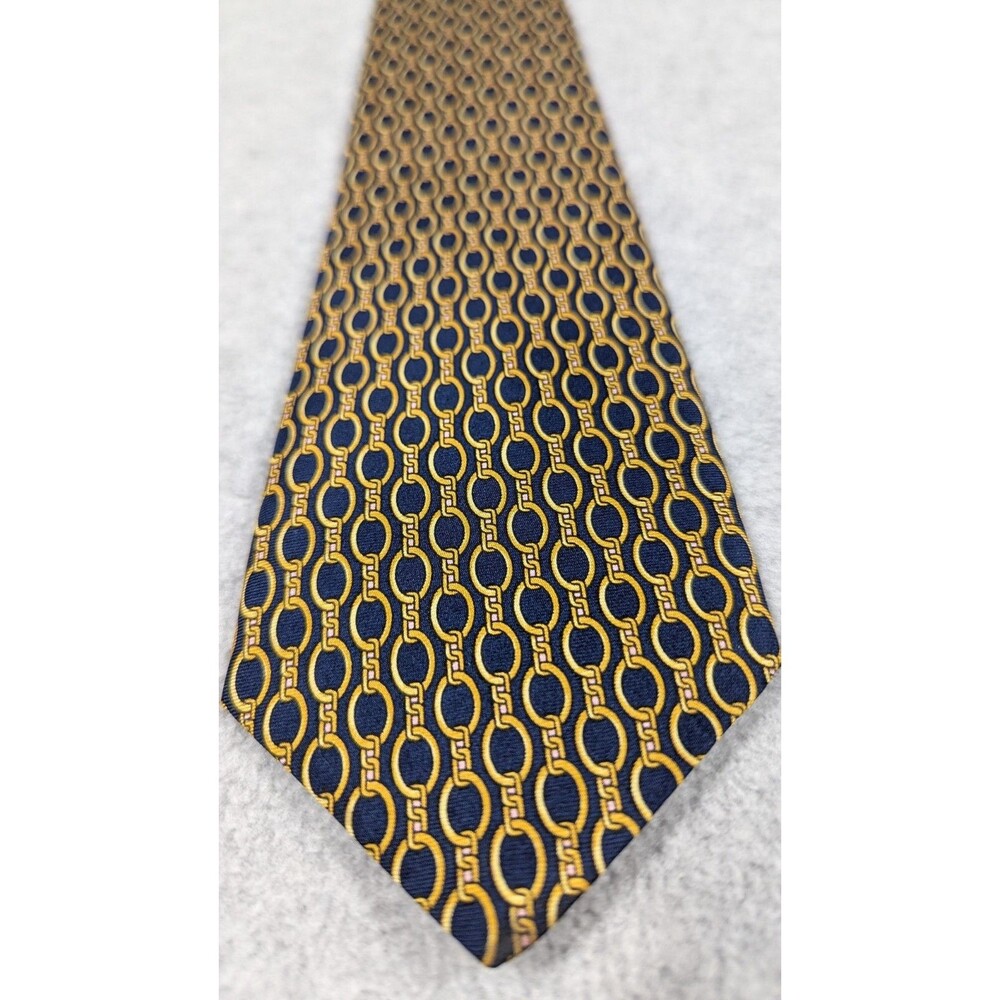 Pink Jermyn St London Men Neck Tie 58"x3.5" Silk Gold Chain Print Wide Luxury‎